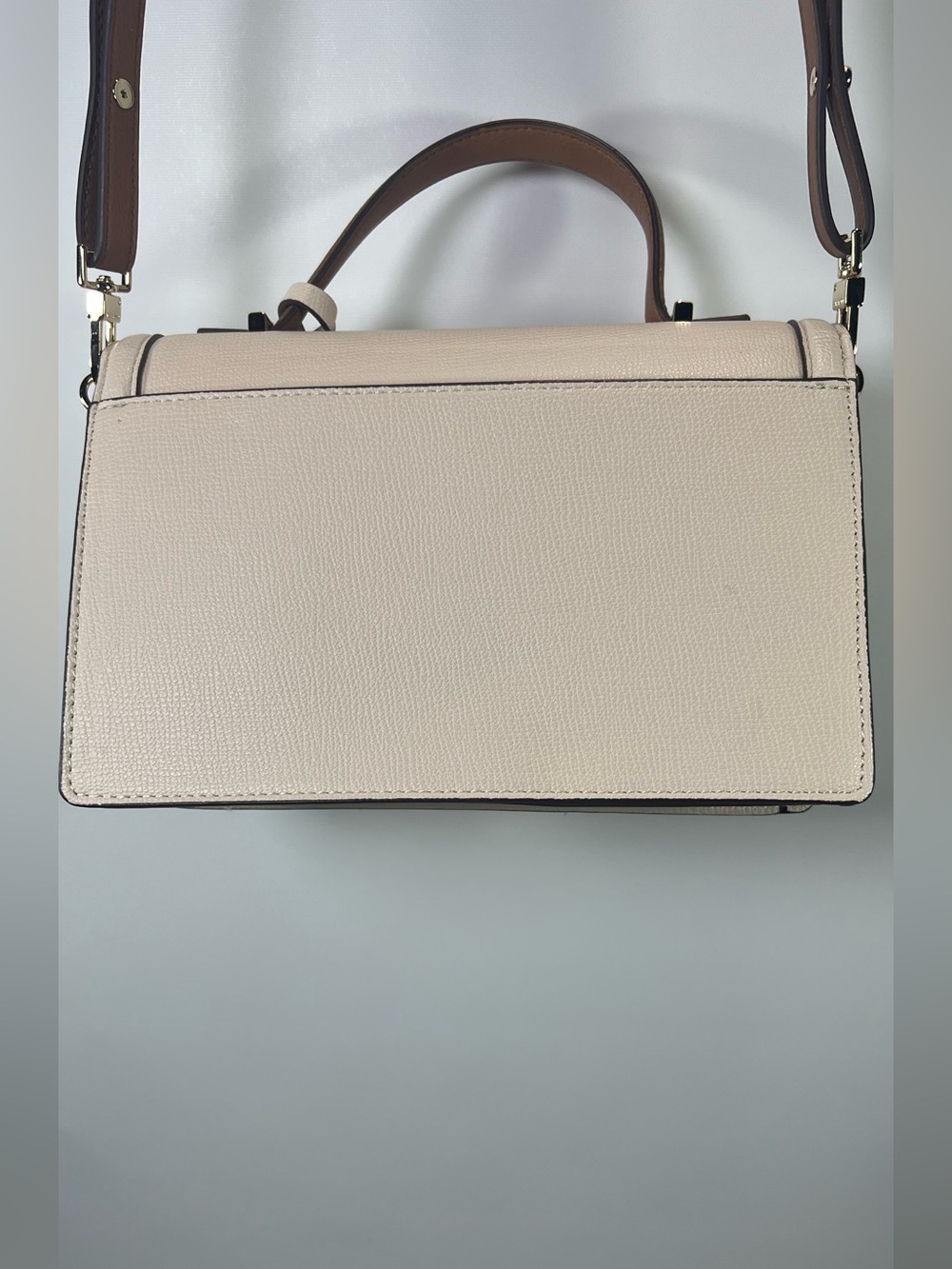 Ted Baker London Riley 2 Tone Cream/ Brown Leather Satchel/Crossbody Purse - Picture 7 of 13